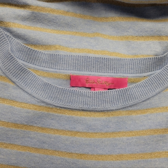 COPY - Lilly Pulitzer Cobo Cool Max knit Sweater Light Blue Gold Stripe size S - Picture 9 of 12